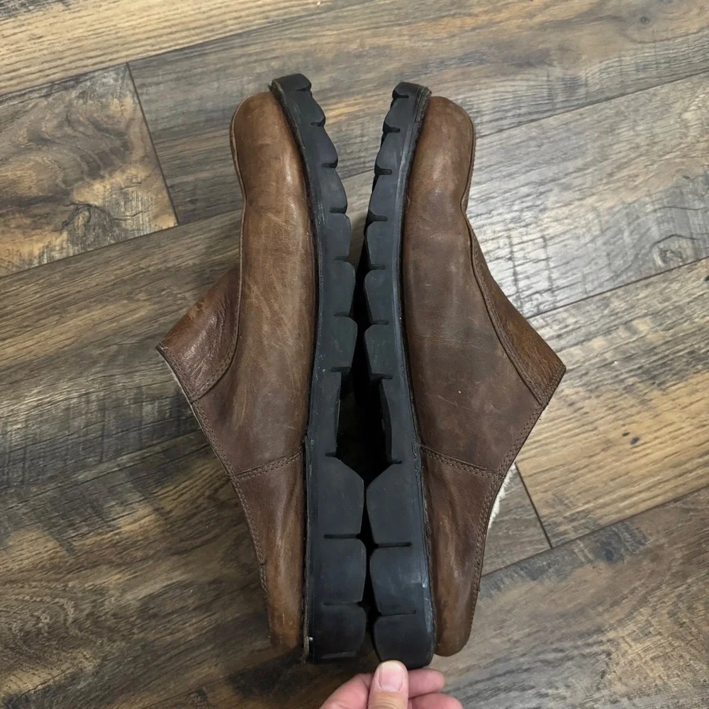 UGG Australia Brown Leather‎ Sheepskin Lined Slip On Mule Clogs Mens 15